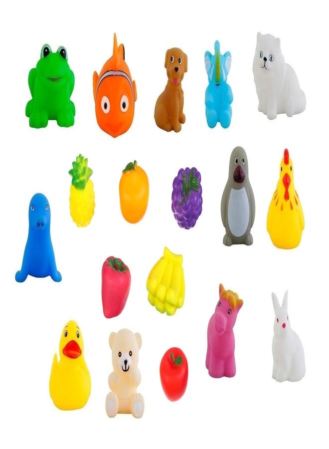 Quasar Cute Animals with Fruit Swimming Water Toys Non-Toxic, BPA Free Colorful Soft Rubber Float Squeeze Sound Squeezy Bathing Toy for Baby 18 Piece Chu Chu Toy Set - Image 1